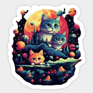 Cats surrealistic universe Sticker